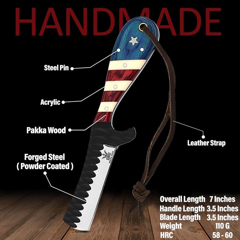 BE BREAK EDGE Hand made cowboy Bull Cutter with Leather Sheath, Hand forged multi colour Handle Cowboy Knife, Best Gift for Boy Friend. - Image 2